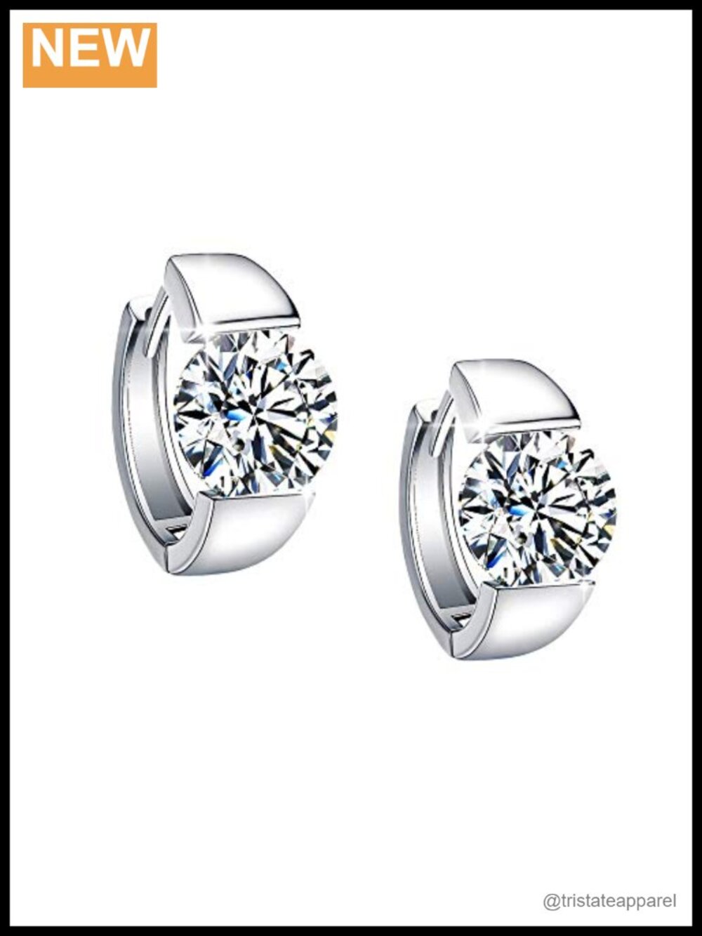Sterling Silver Hoop Earrings White Gold Plated 5A Cubic Zirconia Huggie Hoops